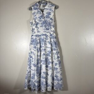 Eshakti Maxi Dress Smocked Cottage Core Pockets Toile De Jouy Print L 10